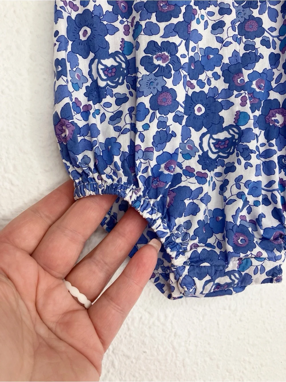 EUC Jacadi Paris bubble romper blue floral Liberty print sleeveless 1 month